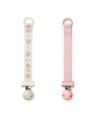 Elodie details pacifier chain 2 Pack made of fabric and wood clip for baby boy and girls universal silicone ring suitable for all pacifier Scandinavian design - autumn rose/candy pink