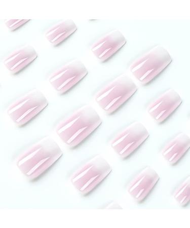RikView 24PC French Tip Press On Short Fake Nails Set | Glossy Square Stick On Pink Nails - Buy Online on SooperMarket.com