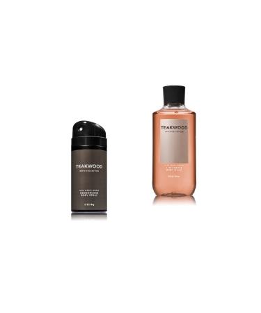 Bath & Body Works - Teakwood - Deodorizing Body Spray and 2 in 1 Hair and Body Wash - Gift Set