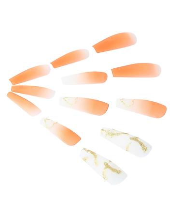 Brishow Heart Long Orange Ballerina Press-On Nails - 24PCs Acrylic Artificial Fingernails for Women & Girls - Buy Online on SooperMarket.com