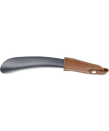 Stainless Steel Shoehorn with Brown Leather Handle - Lightweight and Portable Shoe Helper Stick for Men, Women, and Children - 17cm/6.69 inch - Buy Online on SooperMarket.com
