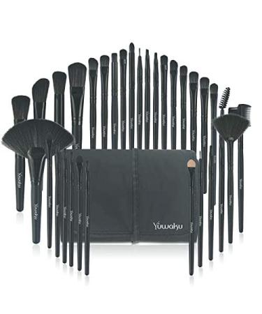 Makeup Brushes Set, 32 pcs Makeup Brush Soft Nylon Bristles Make up Brushes Kit Foundation Blending Blush Concealer Cosmetic Brushes with Bag 1-Charcoal Black