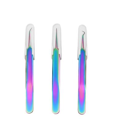 superior ZRL Stainless Steel Colorful Acne Clips Needle Tweezers Blackhead Remover Blemish Pimple Extractor Tools Skin Care(3 pcs)