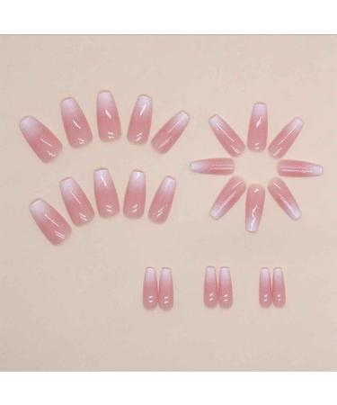 French Tip Long Press On Nails - 24 PCS Coffin Fake Nails | Glossy Pink Nails for Women - Buy Online on SooperMarket.com