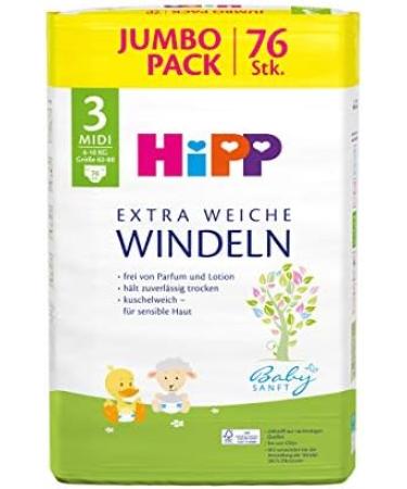 Hipp Babysanft Diapers Midi 3 (6-10kg Size 62-80) - Jumbo Pack of 2 x 76 Pieces for International Shipping - Buy Online on SooperMarket.com