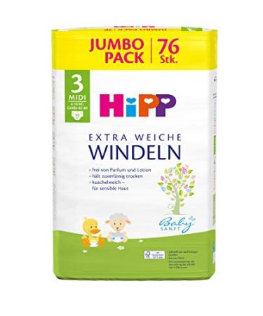 Hipp Babysanft diapers Carry Midi 3 (6-10kg size 62-80) Jumbo. 2x76 pieces 76 pieces (pack of 2)
