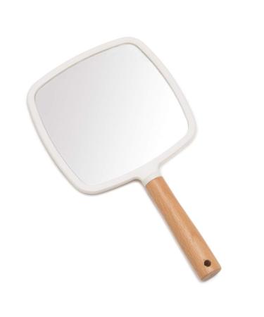YEAKE Hand Held Mirror with Handle for Makeup,Small Cute Wood Hand Mirror for Shaving with Hole Hanging Single-Sided Portable Travel Vanity Mirror for Men&Women(Square) S, Single Side Square+white