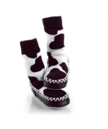 Mocc Ons moccasin washable leather sole slipper socks (24-36 Months Cow Print) 2-3 Years Cow Print