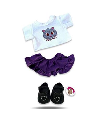 Teddy Bear Clothes Cat T-shirt Purple Skirt Outfit & Shoes fits Build a Bear (Purple)