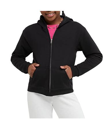 Hanes Girls Hoodie, EcoSmart Girls' Full-Zip Hoodie, Cotton Hoodies for Girls, Fleece Zip Jackets Large Black