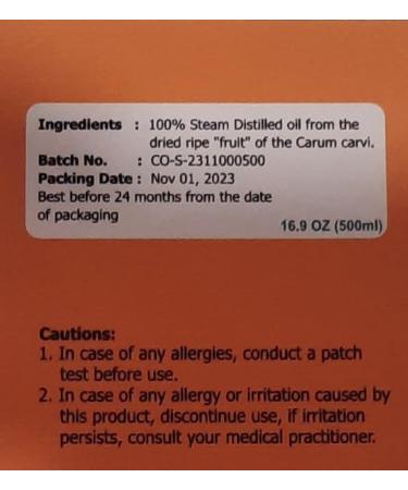 Crysalis Caraway Pure Essential Oil (Carum carvi) Steam Distilled Essential Oil -500ml 500.00 ml (Pack of 1) - Buy Online on SooperMarket.com