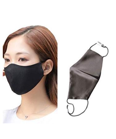 ROSEWARD 100% Mulberry Silk Face Mouth Mask with Filter Pocket Adjustable Black&dark Grey