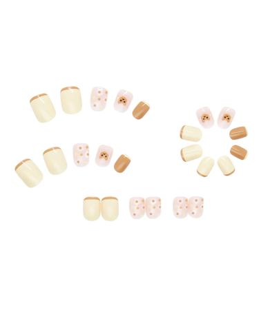 RikView Yellow Bear & Flower Short Fake Nails - Glossy Square Press on Nails for Women - Buy Online on SooperMarket.com