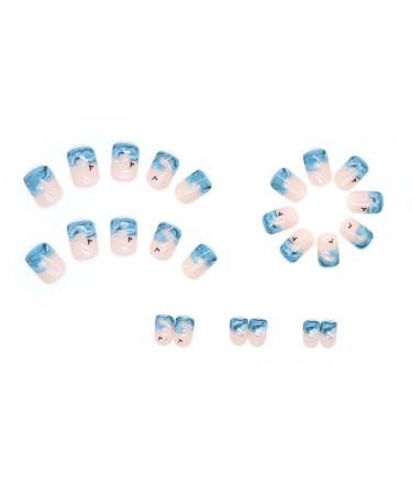 RikView French Tip Press on Nails - Short Square Blue Fake Nails with Waves Design for Women - Buy Online on SooperMarket.com