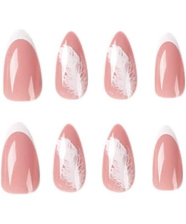 Justotry 24 Pcs Stiletto False Nails Short with Plume Pattern - White French Press On Nails with Nail Glue for Women's Nail Art - Buy Online on SooperMarket.com