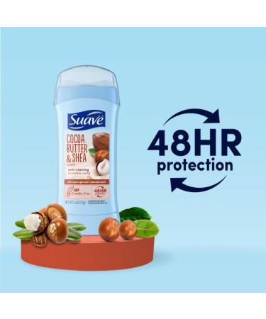 Suave Deodorant Women Antiperspirant Cocoa Shea Butter 48-Hour Odor & Wetness Protection with Essential Oils anti-staining no baking soda 2.6 oz (Pack of 12) - Buy Online on SooperMarket.com