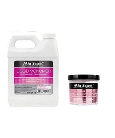 Mia Secret Professional Nail Liquid Monomer 32 oz + Multibalance Natural Pink 4 oz