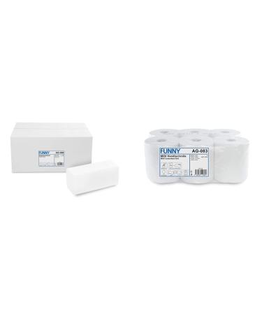 Funny paper towels High white pulp ZZ/V-falz 4000 pieces in the box 24.5x22 cm 2 layer & towel roller internal and external processing 20 cm 2 layer high white 450 sheets 1 x 6 pieces) mediumBundle with a towel roller