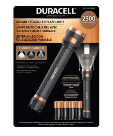 Duracell 2500 Lumens Variable Focus LED Flashlight w/AA Batteries