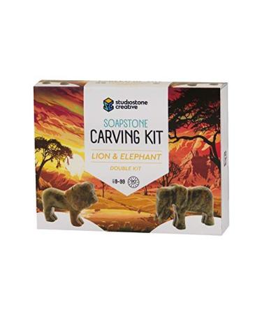 STUDIOSTONE CREATIVE Lion and Elephant Soapstone Sculpture Stone Carving DIY Arts Crafts Kit Kids Adults