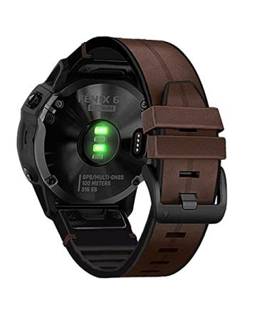Abanen Leather Watch Bands for Fenix 6 / Fenix 5 / Fenix 7, QuickFit 22mm Soft Genuine Leather with Silicone Sweatproof Wrist Strap for Garmin Fenix 6 Pro/Sapphire,Instinct, EPIX 2,Approach S62/S60 Coffee