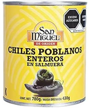 San Miguel Whole Poblano Chillies in Brine 780g (Drained Weight 430g) - Authentic Mexican Chiles Poblanos Enteros - Buy Online on SooperMarket.com