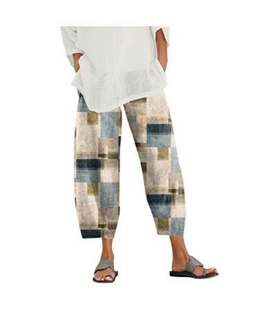Gufesf Women's Summer Cropped Cotton Linen Capris Pants Casual Loose Fit Trousers with Pockets Wide Leg Pants for Women X1-beige Large