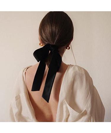 School Hair Streamer Hair Bobbles Girls Hair Accessories Ponios Ponytail Holder For Curly Hair And Thick Hair Black Hair Bows with Band For Outfit Uniform (A)