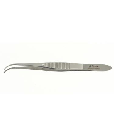 Faude tweezers curved (45 ) serrated inner surface tip fine but rounded total length 10cm