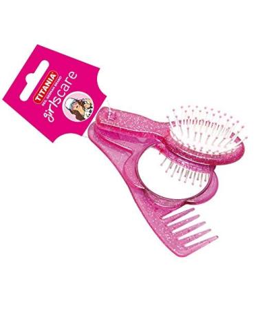 TITANIA handbag set 3 pieces brush comb mirror pink/purple glitter look 1 pack (1 x 69 g)