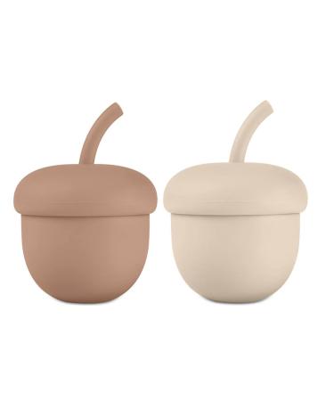 Zaank - The Acorn Cup - Silicone Sippy Cup with Straw  Toddler Cup  Transition Cup  Training Cup  BPA Free  Shatter Proof  Dishwasher Safe  6oz (Rusty-Beige  2) Rusty-Beige 2