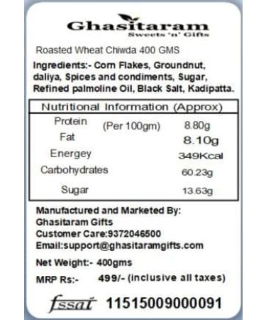 Jaiccha Ghasitaram Roasted Wheat Chiwda 400 GMS |Diwali Holi Rakhi Valentine Christmas Birthday Anniversary Gift for Her Him Mothers Day Fathers Day| - Buy Online on SooperMarket.com