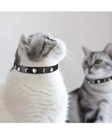 Personalized Leather Cat Collar with Bell and Rhinestone - Adjustable Safety Collar for Cats and Kittens (Black, 7-10 Inch) - Buy Online on SooperMarket.com