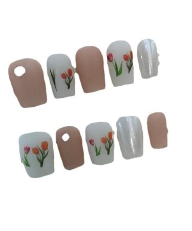 Handmade Wearing Nail Spring Tulip Fresh Scrub Nail Enhancement Removable and Reusable False Nails (Color : A Size : S)