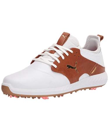 PUMA Men's Ignite Pwradapt Caged Crafted Golf Shoe 11.5 Puma White-leather Brown-puma Team Gold