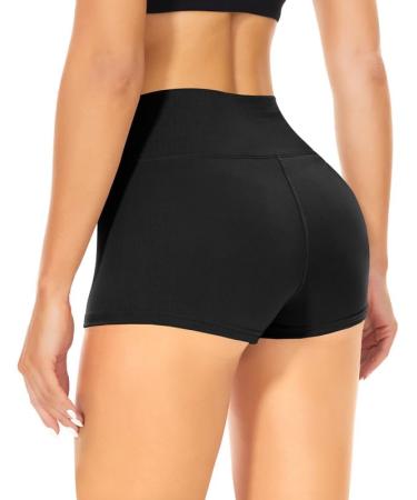 TNNZEET Cycling Shorts Women High Waist Shorts Tummy Control Short Sports Pants Hot Pants for Yoga Gym SM A-black