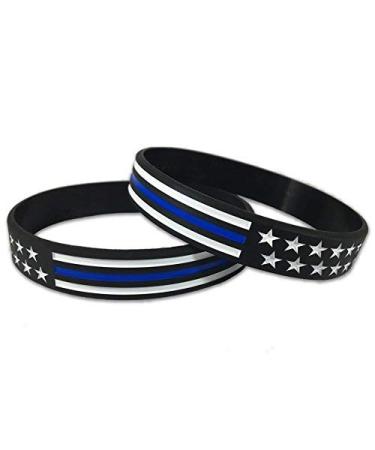 Thin Blue Line American Flag Bracelet Standard 8" 2 Pack
