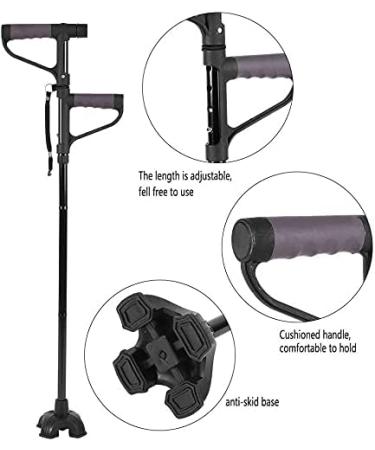 Canes Walking Cane Retractable Collapsible Anti Slip Height Hand Walking Stick with LED Light Double T Handle Elderly Walking Cane for Old Man - Buy Online on SooperMarket.com