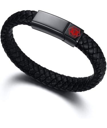 Personalized Emergency Medical Alert ID Cuff Bracelet (DNR) with Free Engraving - Men's & Women's Magnetic Clasp Leather Bracelet - Buy Online on SooperMarket.com