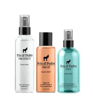 Pete & Pedro Hairstyling Pre-Stylers 3-Piece Set - SALT TREAT and PROTECT Kit | Sea Salt Texture & Volume Spray Argan Oil Moisturizer & Heat Blow Dry Protection | As Seen on Shark Tank 3 PC Set