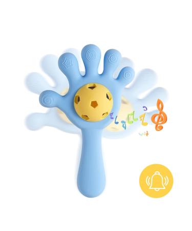 Baby Handle Finger Shaped Teether Hand Clappers Silicone Shaking Toy Chew Music Teether Safe Food Grade Silicone Material Baby Teether (Pink)