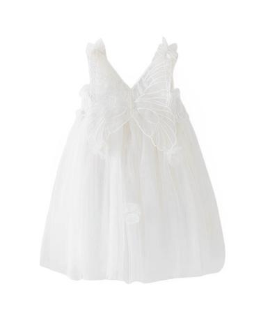 PythJooh Baby Girl Tulle Dress Toddler Girl Sleeveless Butterfly Wings Tutu Princess Dress Daisy Stars Sundresses for 0-4Years 12-18 Months Butterfly Wings With Flowers White