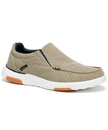 OrthoComfoot Men's Slip On Loafers,Arch Support Boat Shoes for Extra Cushioning and Pain Relief,Canvas Leisure Vintage Flat Walking Shoes 8 W3- Khaki