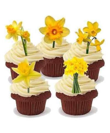15x DAFFODIL MIX SPRING EASTER STAND UP Edible Cake Toppers Birthday ThankYou D1