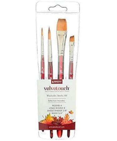 Princeton Velvetouch  Mixed-Media Brushes for Acrylic  Oil  Watercolor Series 3950  4-Piece Professional Set 100