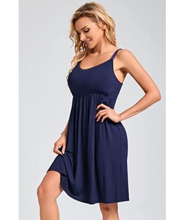 Sosolism Women's Nursing Nightdress - Dark Blue XL | Padded Lace Trim Breastfeeding Dress with Adjustable Straps - Buy Online on SooperMarket.com
