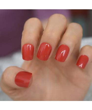 24pcs UV Shiny Red Square Fake Nails Kit - Short False Nail Tips for Office & Home Wear - Buy Online on SooperMarket.com