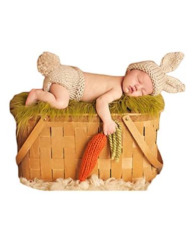 Newborn Baby Photography Props Boy Girl Photo Shoot Outfits Crochet Knit Cute Bunny Hat Photo Props Easter Costume Style One+radish