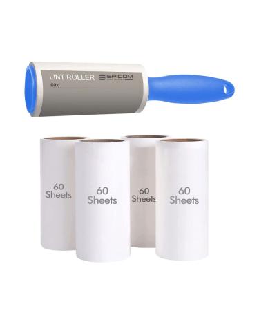 SPICOM Lint Roller 5 Sticky Replacement Heads with 1 Handle Total 300 Easy Peel Sheets Quickly Removes Animal Fur Cat & Dog Hair Dust & Fluff from Clothes Furniture Carpet (5 Pack / 300 Sheets)