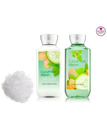 Bath & Body Works - Signature Collection -Cucumber Melon - Body Lotion 8 Fl Oz - Shower Gel 10 Fl Oz & Shower Sponge Gift Set Men or Women